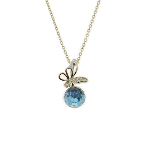 Picture of Crystal Butterfly Shape Necklace. Aquamarine (202) Color