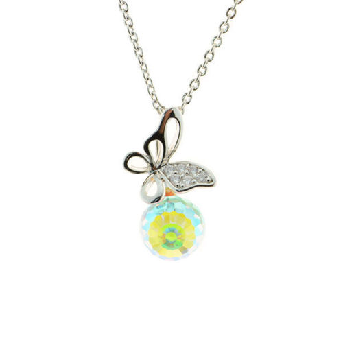 Picture of Crystal Butterfly Shape Necklace. Crystal Aurore Boreale (001 Ab) Color