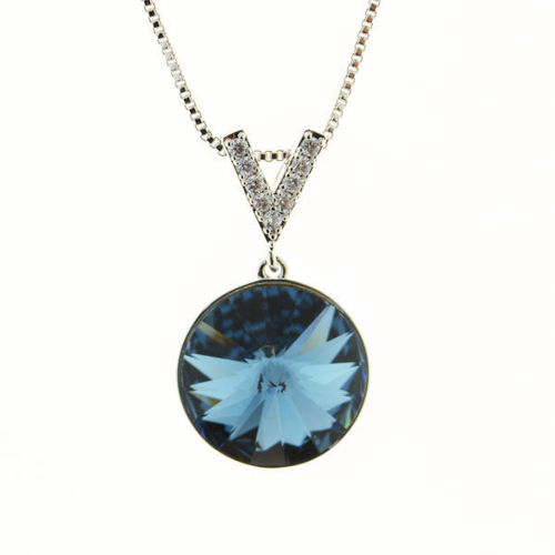 Picture of Crystal Circle On "V" Necklace. Montana (207) Color