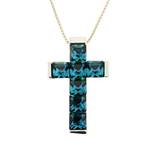 Picture of Crystal Cross Necklace. Capri Blue (243) Color
