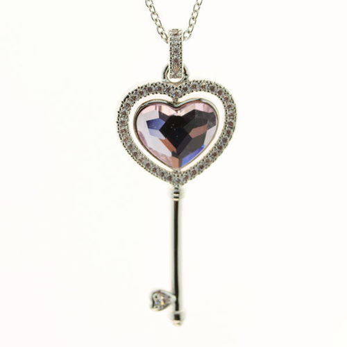Picture of Crystal Key Shape Heart Design Necklace. Hyacinth (223) Color