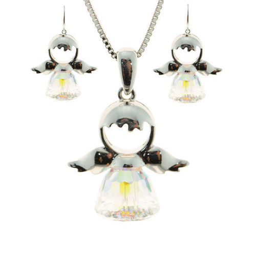 Picture of Crystal Angel Design Necklace And Earrings Set Of 3. Crystal Aurore Boreale (001 Ab) Color