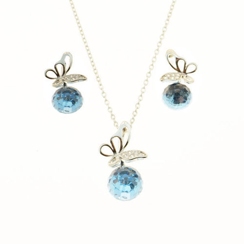 Picture of Crystal Butterfly Design Necklace And Earrings Set Of 3. Crystal Aquamarine (202) Color