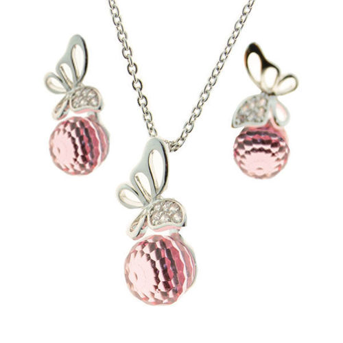 Picture of Crystal Butterfly Design Necklace And Earrings Set Of 3. Hyacinth (236) Color