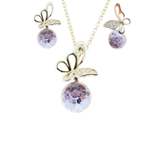 Picture of Crystal Butterfly Design Necklace And Earrings Set Of 3. Violet (371) Color