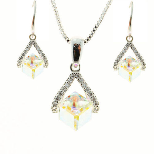 Picture of Crystal Necklace And Earrings Set Of 3. Crystal Aurore Boreale (001 AB ) Color