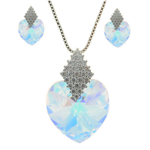 Picture of Crystal Necklace And Earrings Set Of 3. Crystal Aurore Boreale (001 Ab) Color