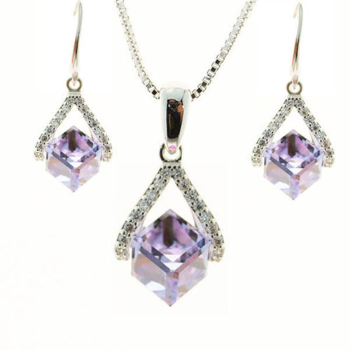 Picture of Crystal Necklace And Earrings Set Of 3. Violet (371) Color