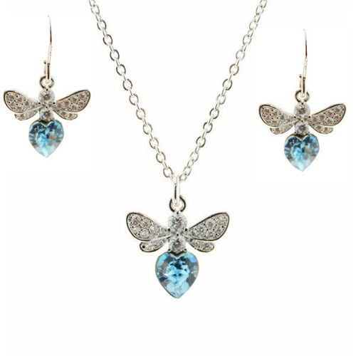 Picture of Crystal Necklace And Earrings Set Of 3.Blue Zircon (229) Color