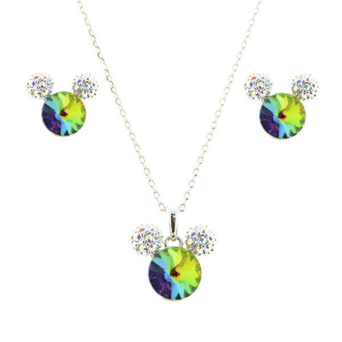 Picture of Crystal Mikey Mouse Design Necklace And Earrings. set of 3 crystal Vitrail medium (001VM)