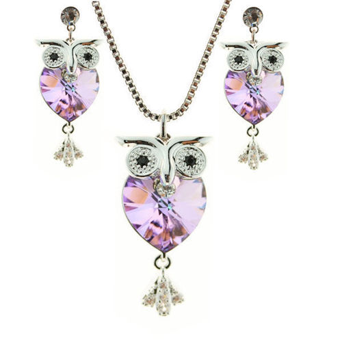 Picture of Crystal Owl   Design Necklace And Earrings set of 3 Crystal antique Pink color (001antp)