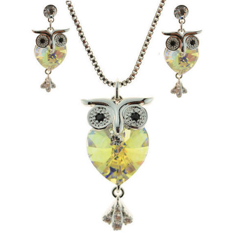 Picture of Crystal Owl   Design Necklace And Earrings set of 3 Crystal (001)
