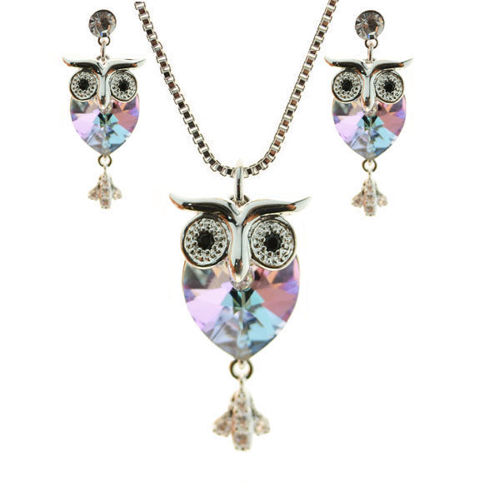 Picture of Crystal Owl   Design Necklace And Earrings set of 3 Crystal Volcano color (001vol)