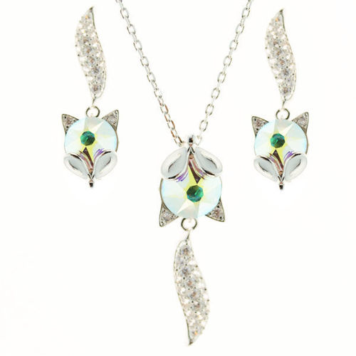 Picture of Crystal Squirrel Design Necklace  And Earrings set of 3 Crystal Aurore Boreale color (001ab)