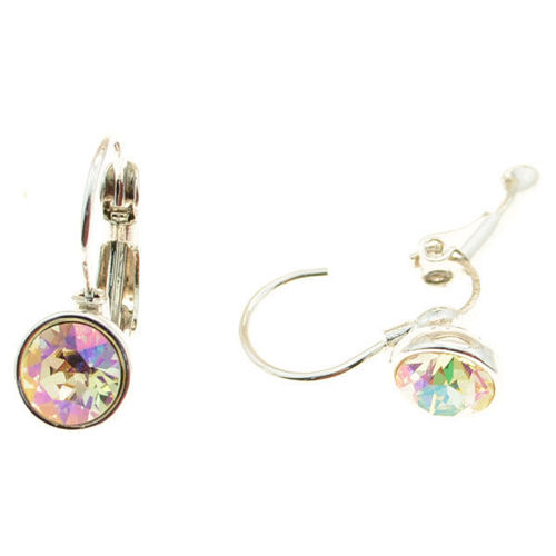 Picture of Crystal Earrings Round Shape Clip Pierced Sterling Silver Aurore Boreale (001AB)  Color