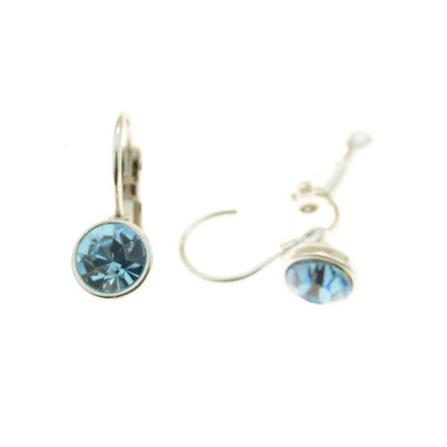 Picture of Crystal Earrings Round Shape Clip Pierced Sterling Silver Post Light Turquoise (263)  Color - copy