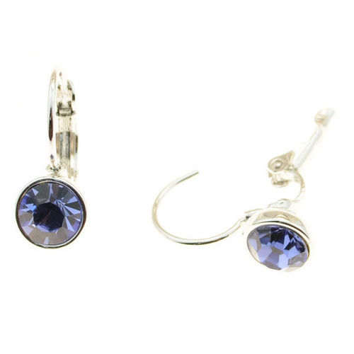 Picture of Crystal Earrings Round Shape Clip Pierced Sterling Silver Post Tanzanite (539)  Color