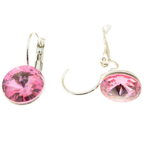 Picture of Crystal Earrings Round Shape Clip Pierced Sterling Silver Post Rose (209)  Color