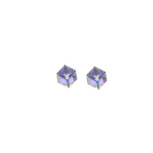 Picture of Crystal Earrings Solid Square Shape Pierced Sterling Silver Post Crystal Heliotrope (001HEL) Color