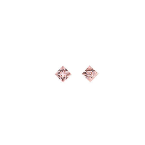 Picture of Crystal Earrings Square Pierced Sterling Silver Post Rose Peach (262) Color