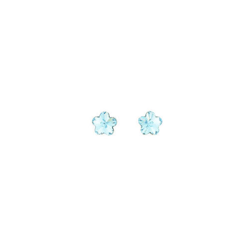 Picture of Crystal Flower Shape Earrings Pierced Sterling Silver Post Blue Zircon (229) Color