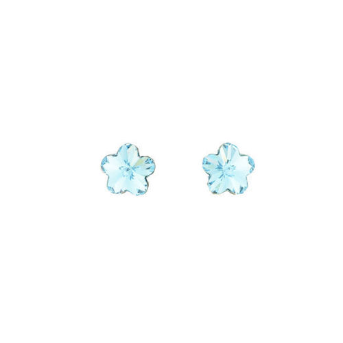 Picture of Crystal Flower Shape Earrings Pierced Sterling Silver Post Blue Zircon (229) color