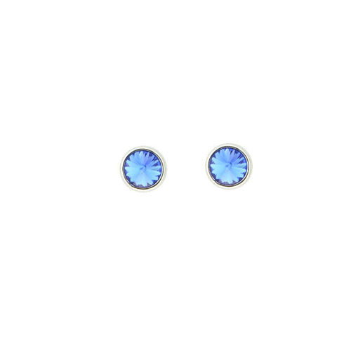 Picture of Crystal Round Shape Earrings Pierced Sterling Silver Post Sapphire(206) Color