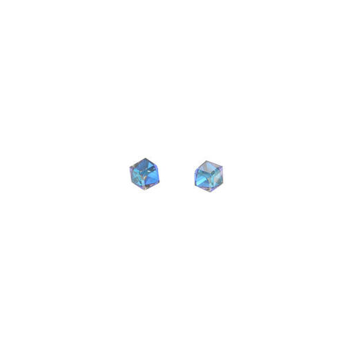 Picture of Crystal  Solid Square Shape Pierced Earrings Sterling Silver Post Capri Blue (243) Color