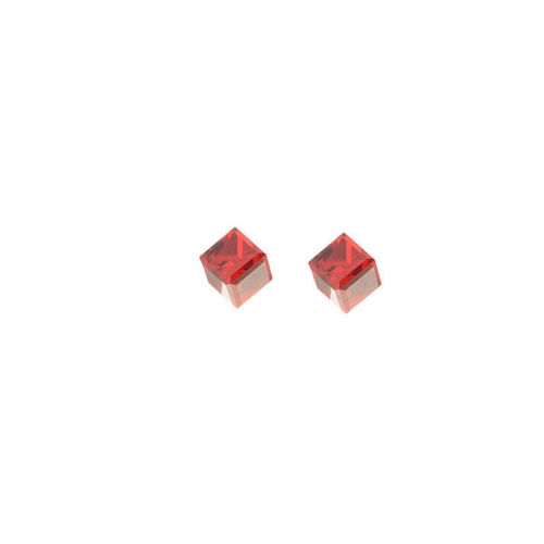 Picture of Crystal Earrings Solid Square Shape Pierced Sterling Silver Post Ruby (501) Color