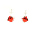 Picture of Crystal Earrings Solid Square Shape Pierced Sterling Silver Post Ruby (501) Color
