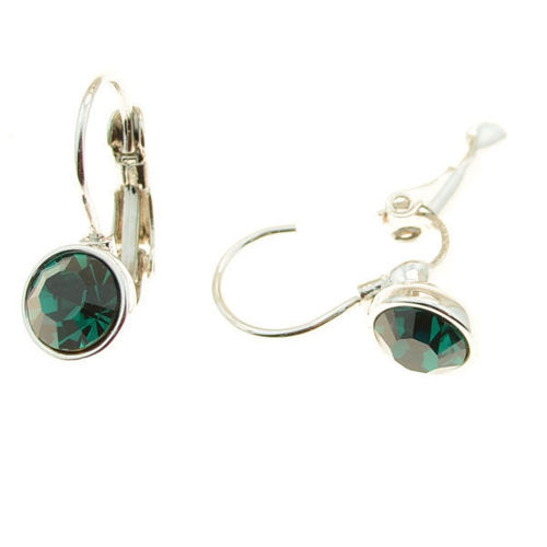 Picture of Crystal Earrings Round Shape Clip Pierced Sterling Silver Post Emerald  (205)  Color