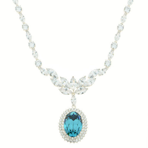 Picture of Crystal Oval Shape Necklace. Aquamarine (202) Color