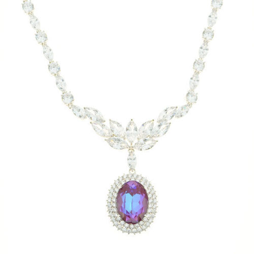 Picture of Crystal Oval Shape Necklace. Crystal Aurore Boreale (001REDM) Color