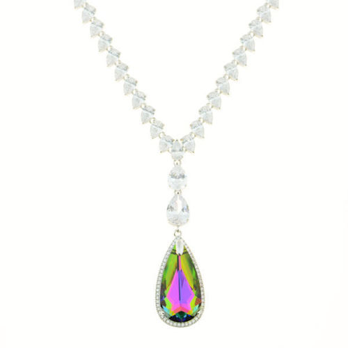 Picture of Crystal Oval Shape Necklace. Crystal Volcano (001 Vol) Color