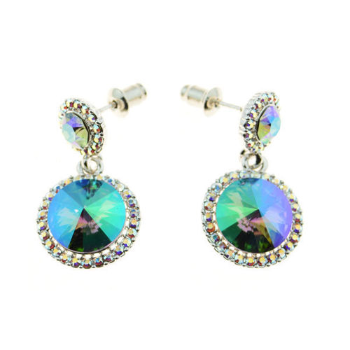 Picture of Crystal Circle Dangle Pierced Earrings. Crystal Aurore Boreale (001 VM) Color