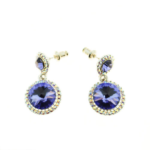 Picture of Crystal Circle Dangle Pierced Earrings. Sapphire (277) Color