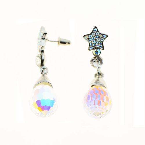 Picture of Crystal Cube Dangle Pierced Earrings. Crystal Aurore Boreale (001 Ab) Color