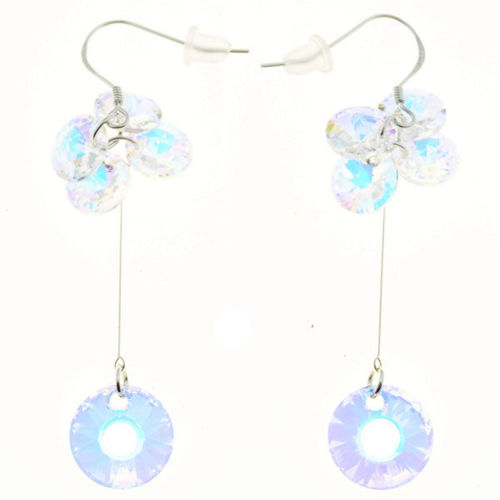 Picture of Crystal Cube Drop Aurora Borealis Dangle Pierced Earrings. Crystal Aurore Boreale (001 Ab) Color