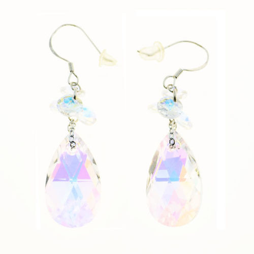 Picture of Crystal Cube Drop Aurora Borealis Sterling Silver Hook Earrings. Crystal Aurore Boreale (001 Ab) Color