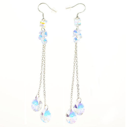 Picture of Crystal Cube Drop Chainging Aurora Borealis Earrings. Crystal Aurore Boreale (001 Ab) Color