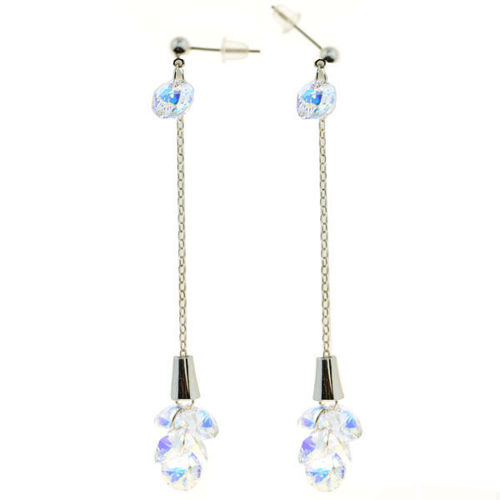 Picture of Crystal Cube Drop Chainging Bella Earrings. Crystal Aurore Boreale (001 Ab) Color