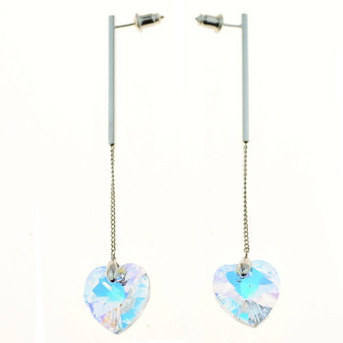 Picture of Crystal Cube Drop Changing Heart Pierced Bella Earrings. Crystal Aurore Boreale (001 Ab) Color