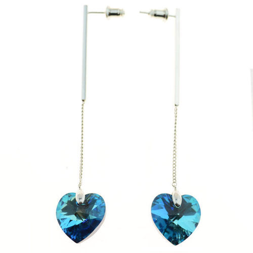 Picture of Crystal Cube Drop Changing Heart Pierced Bella Earrings. Light Turquoise (263) Color