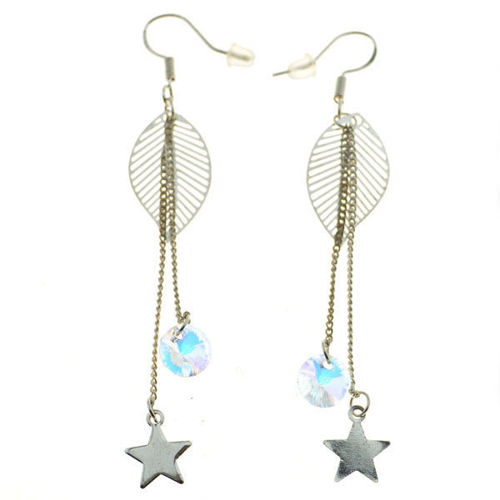 Picture of Crystal Cube Drop Changing Leaf Design Earrings. Crystal Aurore Boreale (001 Ab) Color