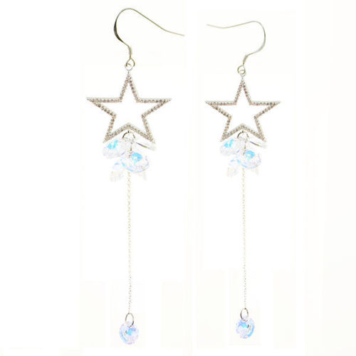 Picture of Crystal Cube Drop Changing Star Design Pierced Earrings. Crystal Aurore Boreale (001 Ab) Color