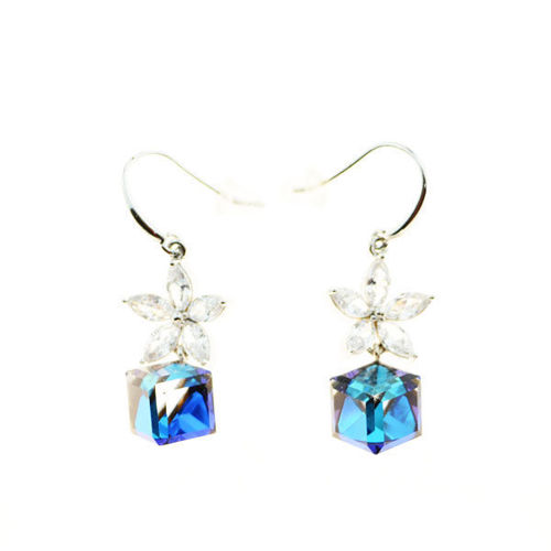 Picture of Crystal Cube Drop Dangle Earrings. Crystal Aurore Boreale (379) Color