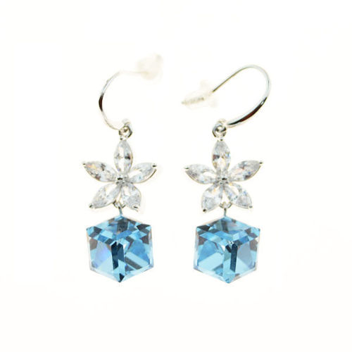 Picture of Crystal Cube Drop Dangle Earrings. Montana (263) Color