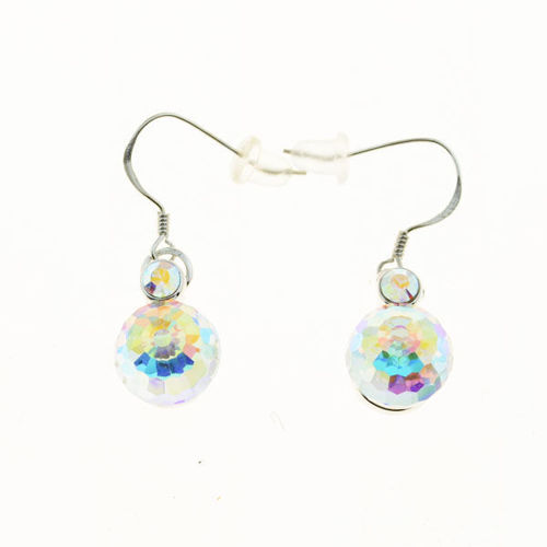 Picture of Crystal Cube Drop Dangle Hook Earrings. Crystal Aurore Boreale (001 Ab) Color