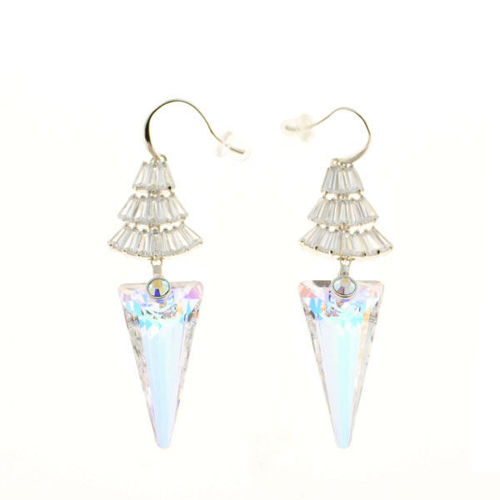 Picture of Crystal Cube Drop Dangle Pierced Hook Earrings. Crystal Aurore Boreale (001 Ab) Color