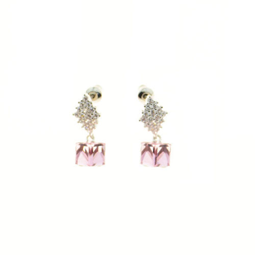 Picture of Crystal Cube Drop Pierced Earrings. Amethyst (204) Color